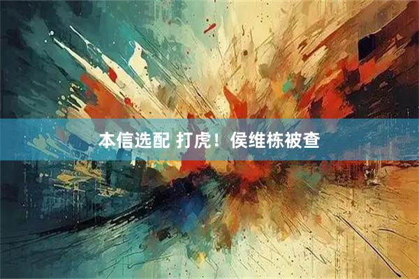 本信选配 打虎！侯维栋被查